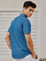 Blue Denim Solid Casual Shirt