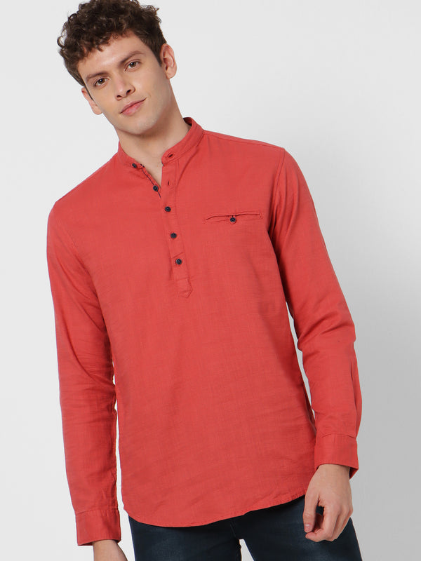 Red Solid Casual Kurta