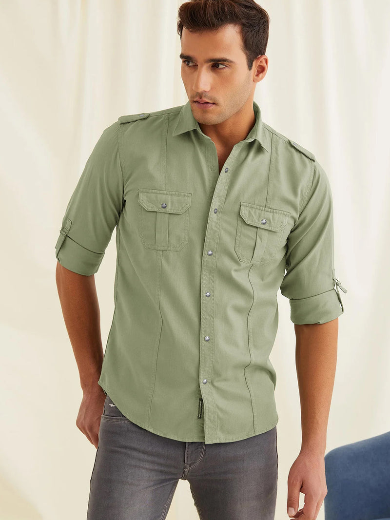 Pista Green Twill Cargo Shirt
