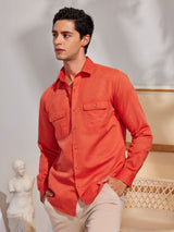 Orange Linen Cargo Shirt