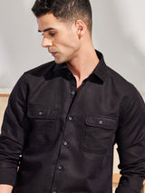 Black Linen Cargo Shirt