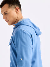 Blue Hooded Denim Shirt