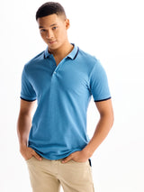 Dark Sky Blue Regular Fit Pure Cotton Polo T-Shirt