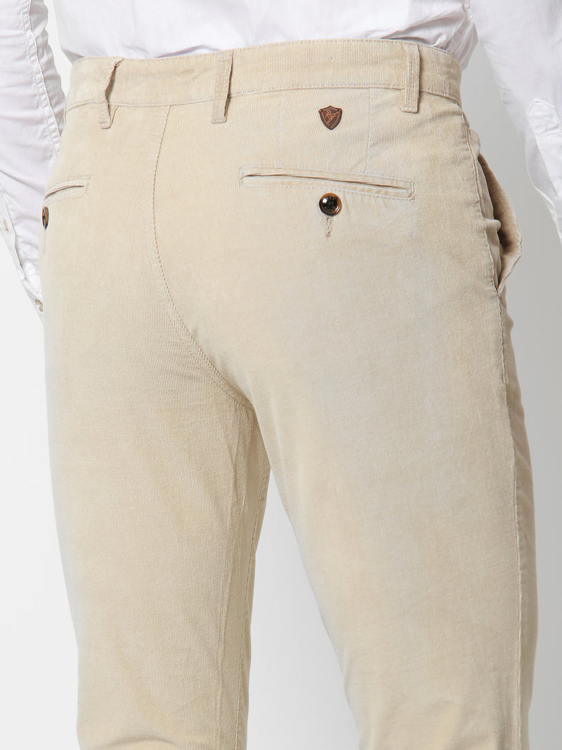 Cream Corduroy Slim Fit Trouser