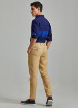 Khakhi Solid Linens Slim Fit Trouser