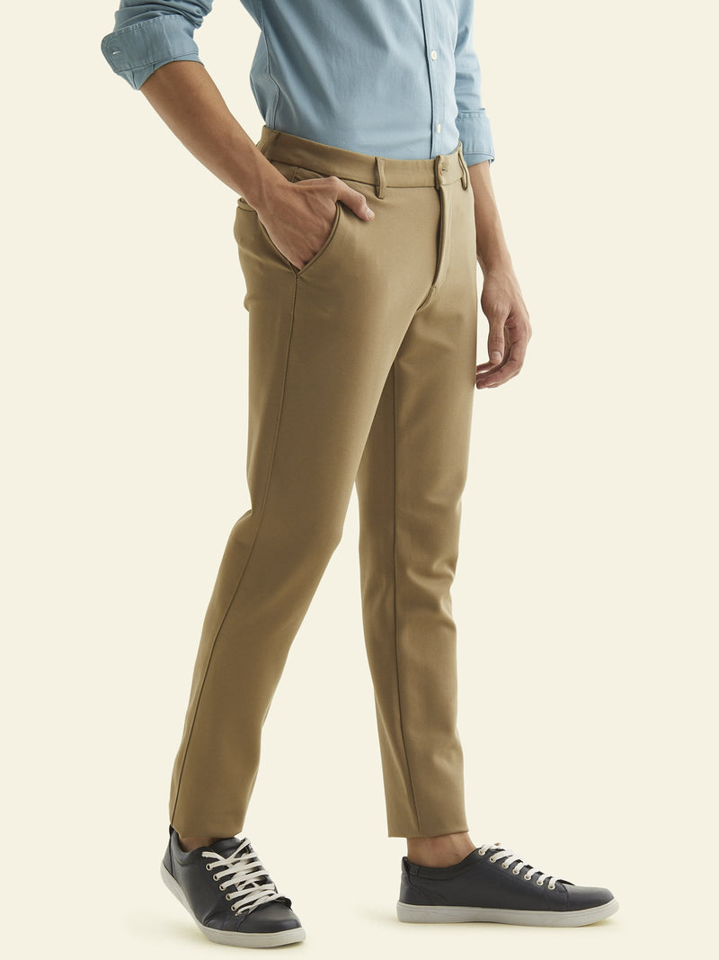 Khaki Solid 4-Way Stretch Ultra Slim Fit Trouser