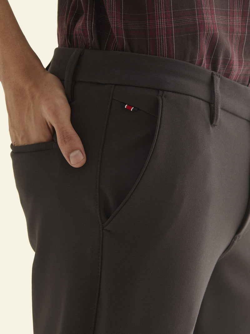 Brown Solid 4-Way Stretch Ultra Slim Fit Trouser