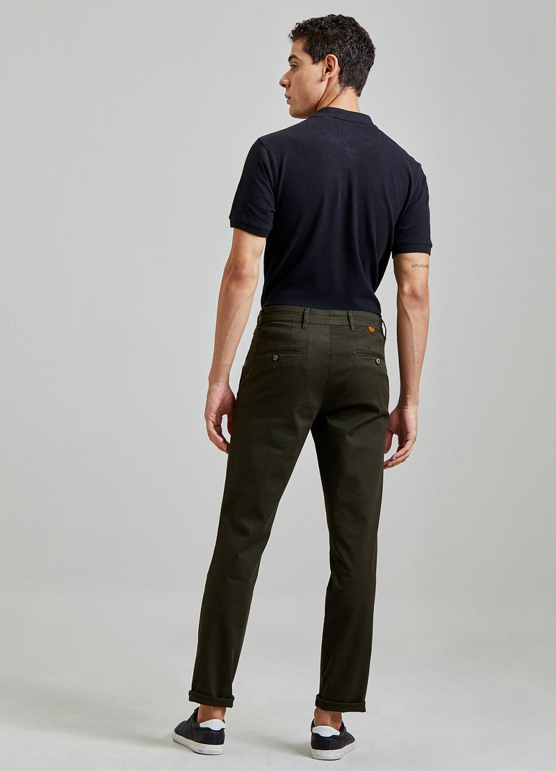 Green Solid Stretch Slim Fit Trouser