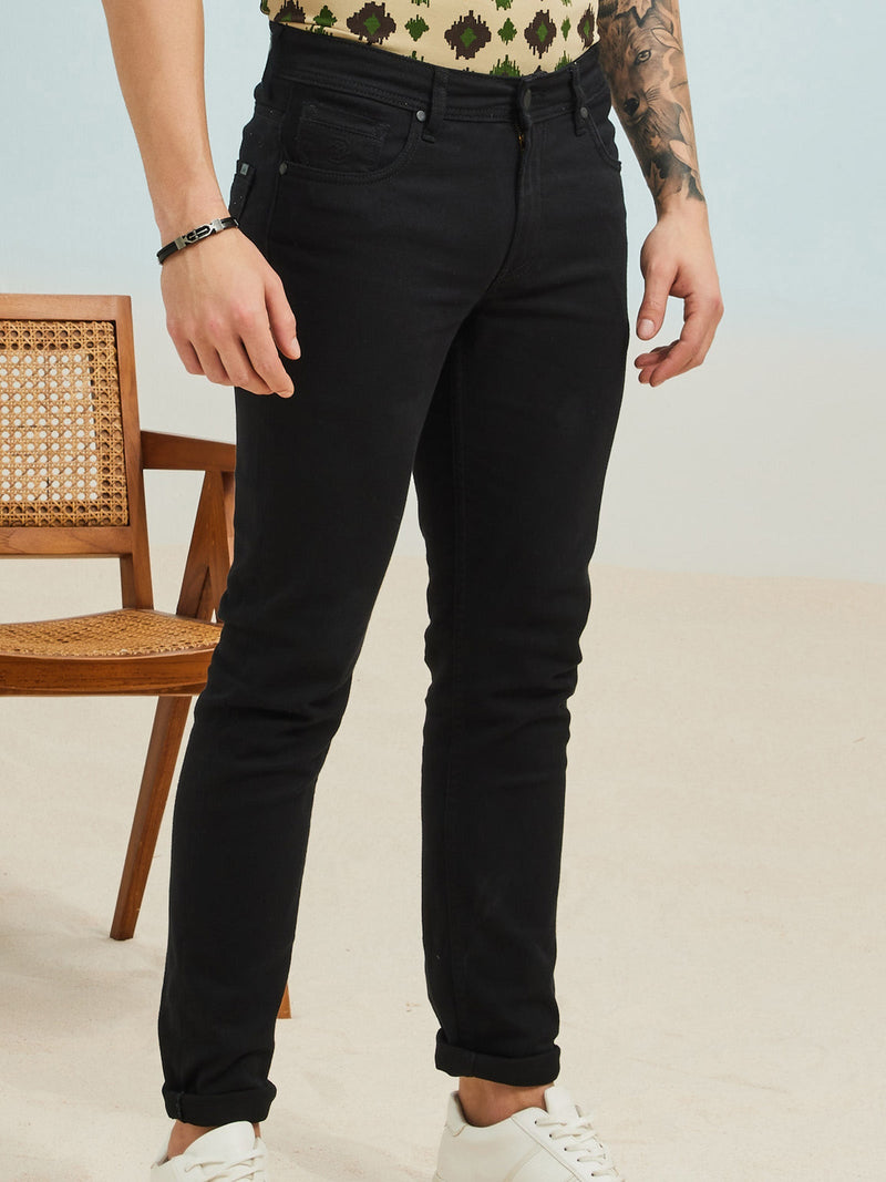 Black Solid Stretch Jeans
