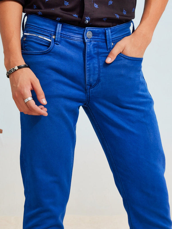 Blue Solid Stretch Jeans