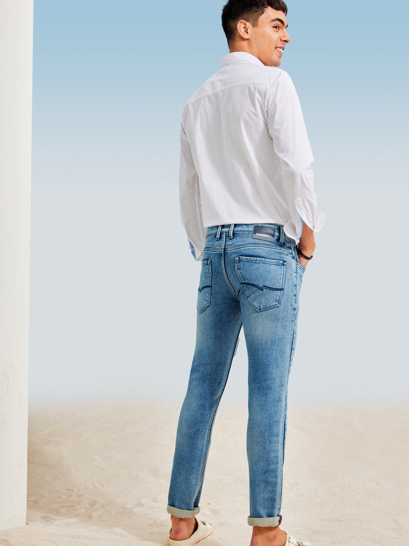 Light Blue Solid Stretch Jeans