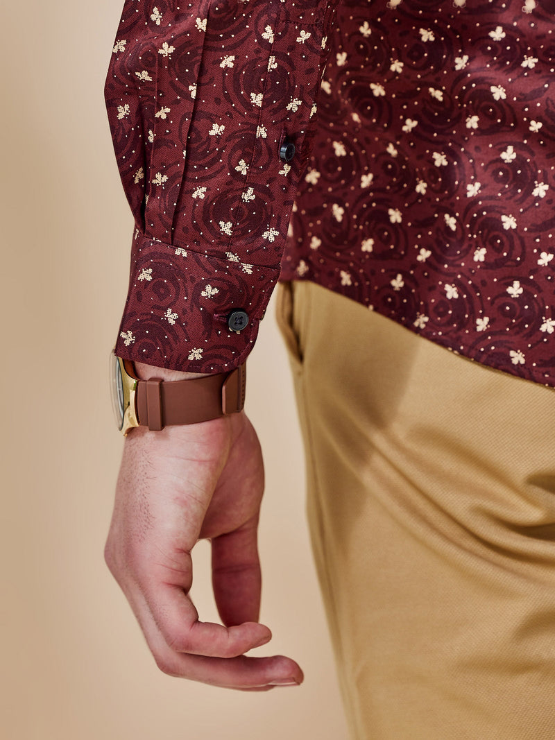 Brown Printed Party Wear Shirt