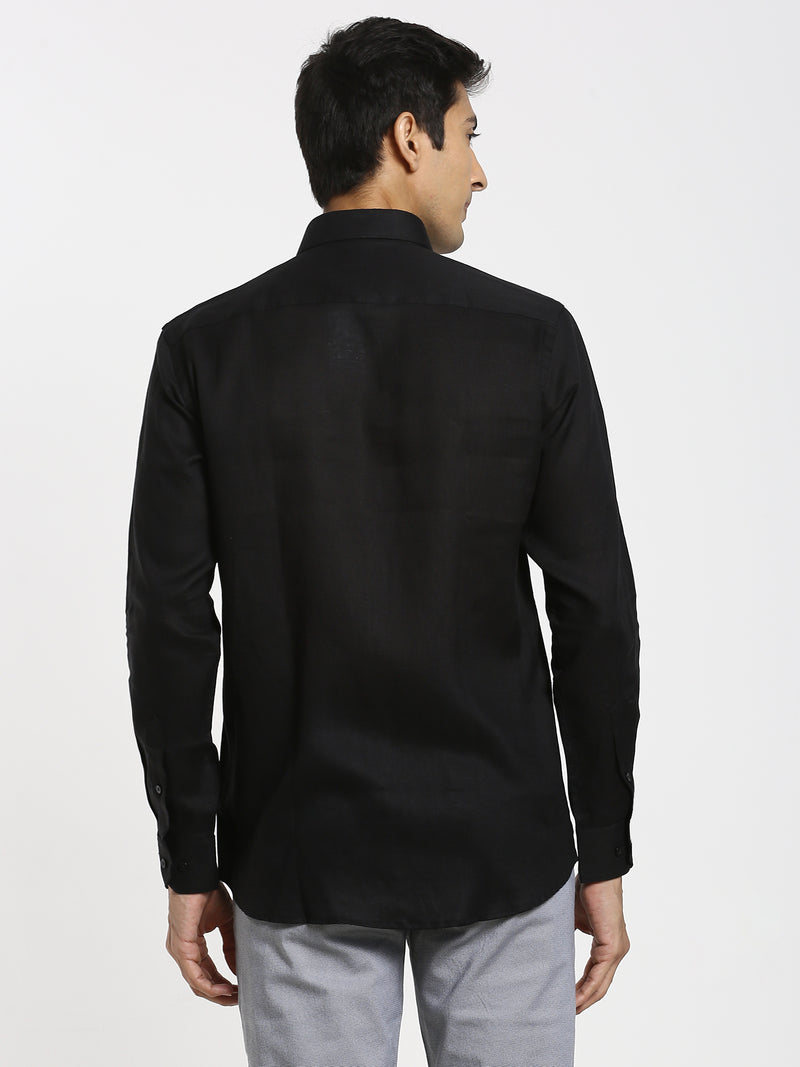 Black Solid Linen Formal Shirt