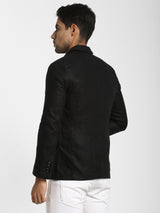 Black Solid Linen Blazer