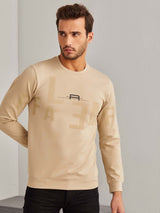 Cream Chest Print 4-Way Stretch Sweatshirt