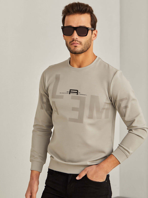 Grey Chest Print 4-Way Stretch Sweatshirt