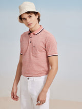 Pink Printed Stretch Polo T-Shirt