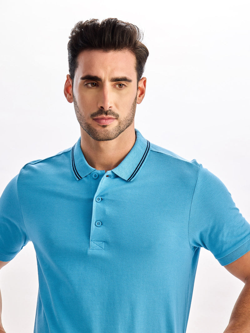 Sky Blue Solid Polo T-Shirt