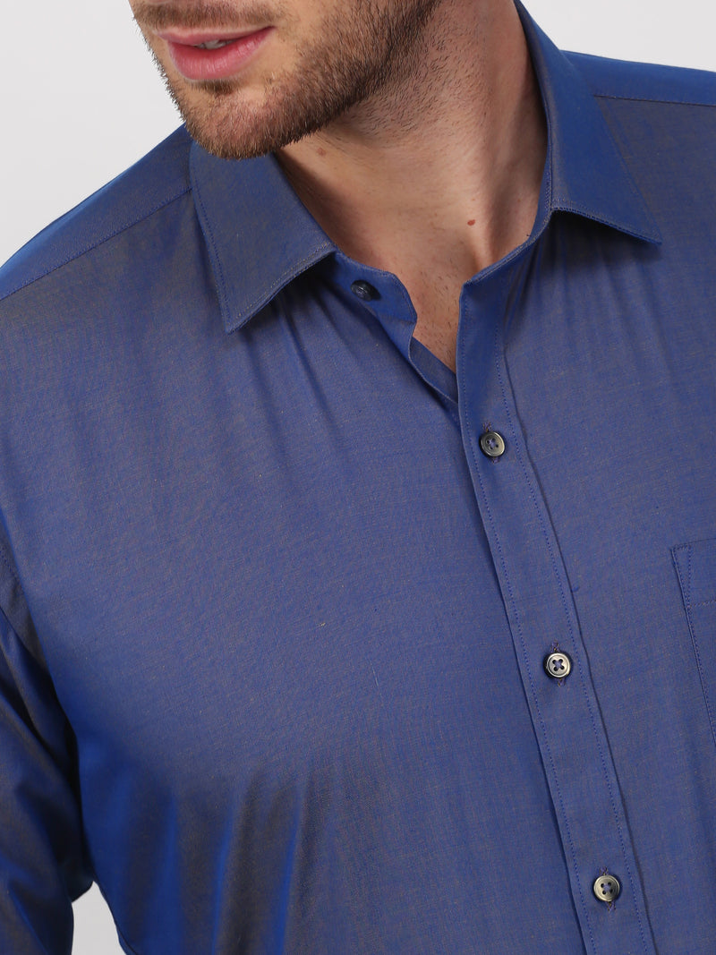 Blue Solid Long Sleeve Formal Shirt