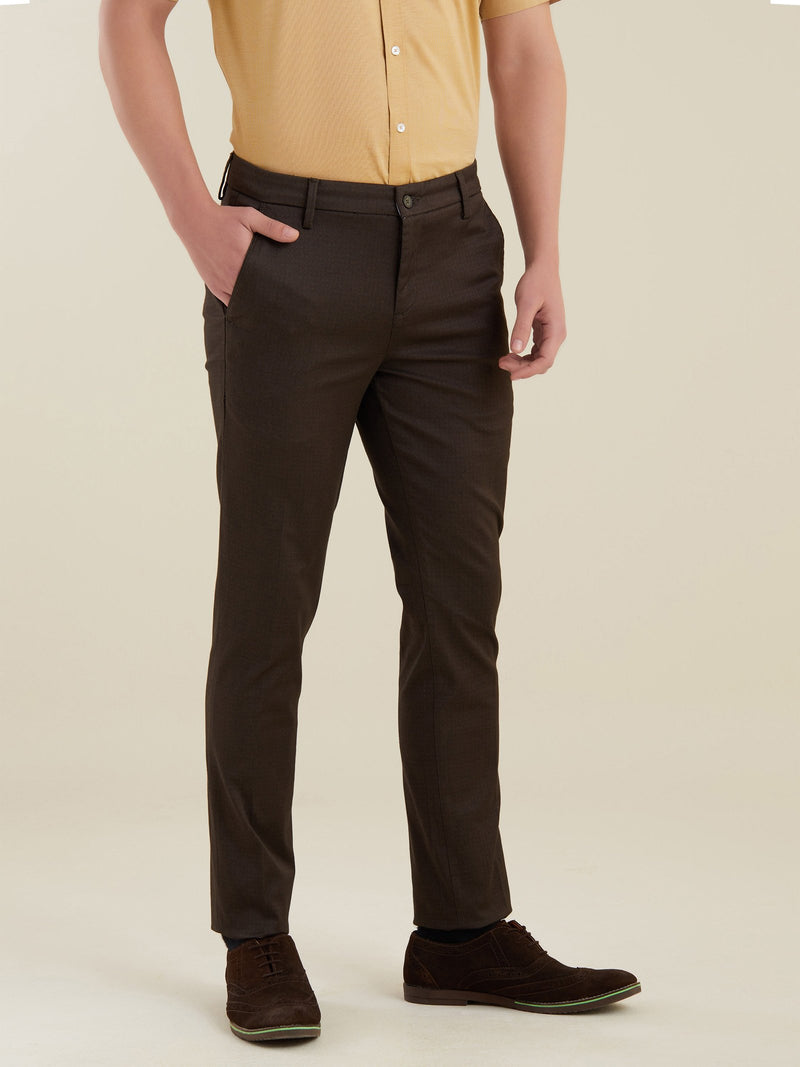 Brown Checked Stretch Slim Fit Trouser