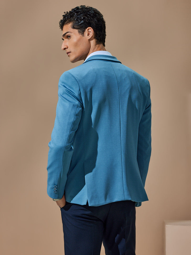 Light Blue 4-Way Stretch Textured Blazer