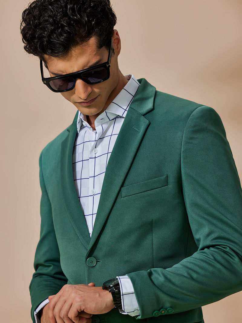 Green 4-Way Stretch Textured Blazer