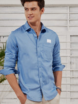 Blue Stretch Denim Solid Shirt