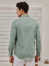 Green Stretch Denim Solid Shirt