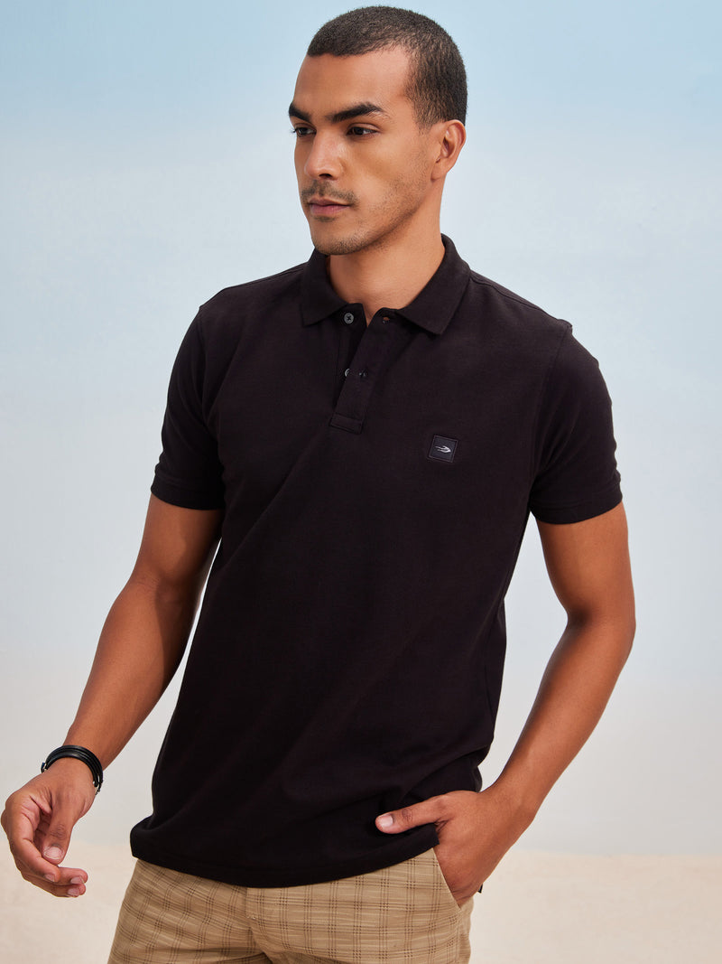 Black Solid Short Sleeve Casual T-Shirt