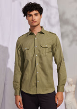 Green Twill Cargo Shirt