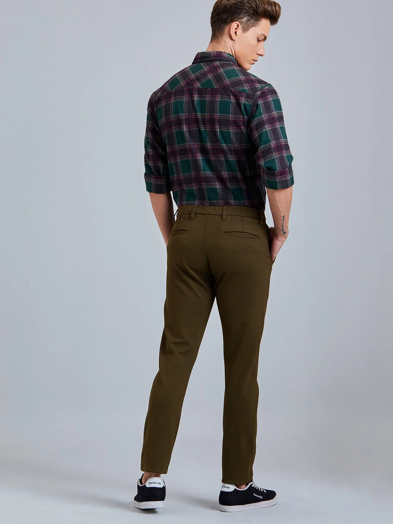 Green Solid 4-Way Stretch Ultra Slim Fit Trouser