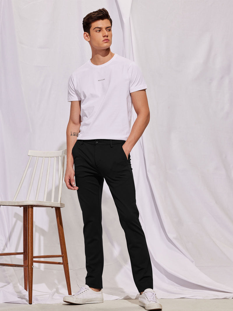 Black Solid 4-Way Stretch Ultra Slim Fit Trouser
