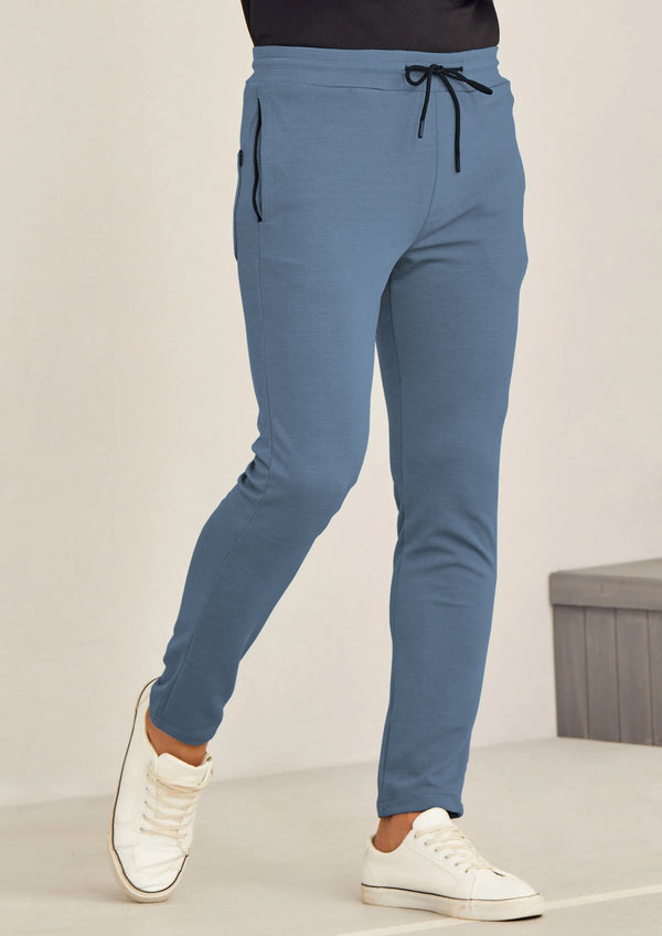 Blue Textured 4-Way Stretch Track Pant