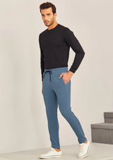 Blue Textured 4-Way Stretch Track Pant