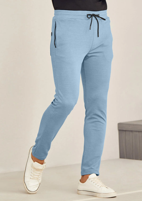 Sky Blue Textured 4-Way Stretch Track Pant