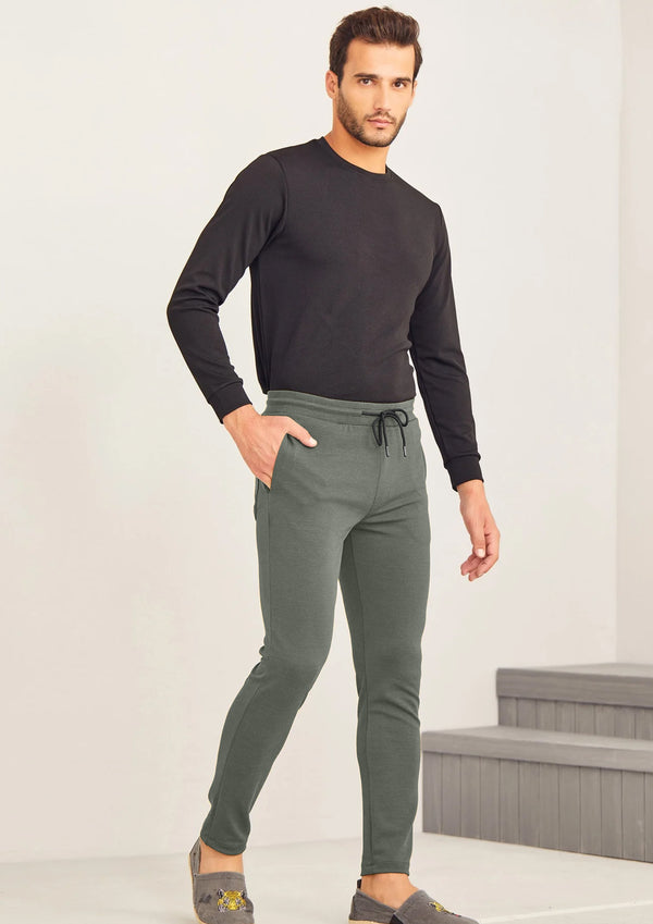 Olive Textured 4-Way Stretch Track Pant