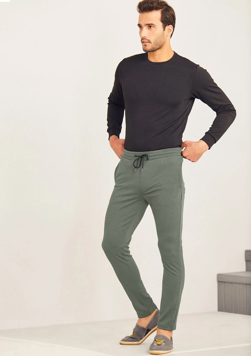 Olive Textured 4-Way Stretch Track Pant