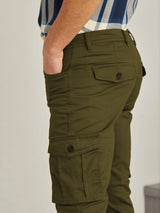Olive Green Solid Stretch Cargo Trouser