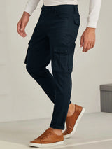 Navy Blue Solid Stretch Cargo Trouser