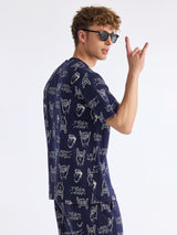 Navy Printed Pure Cotton Co-Ords