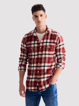 Red Brushed Cotton Checked Cargo Shirt