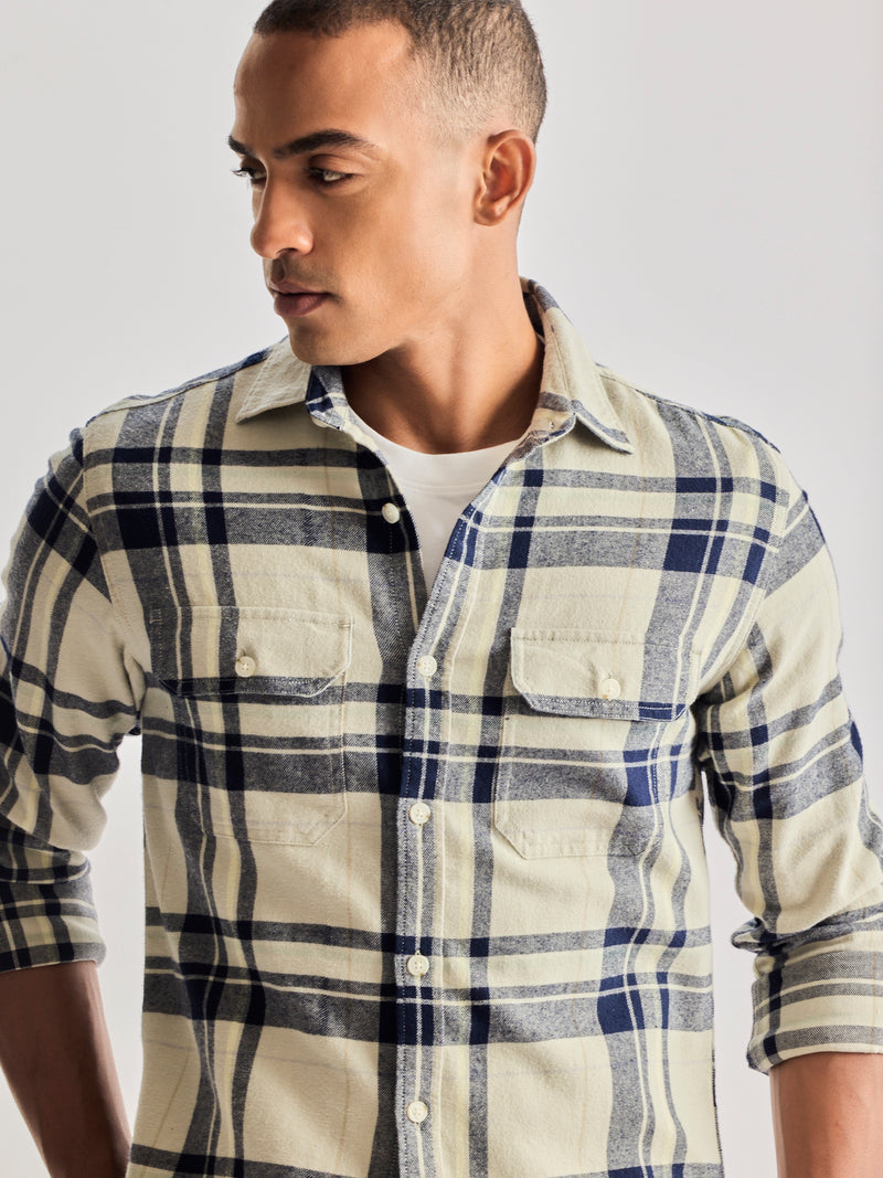 Grey Brushed Cotton Checked Shirt
