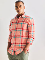 Red Pure Cotton Checked Shirt