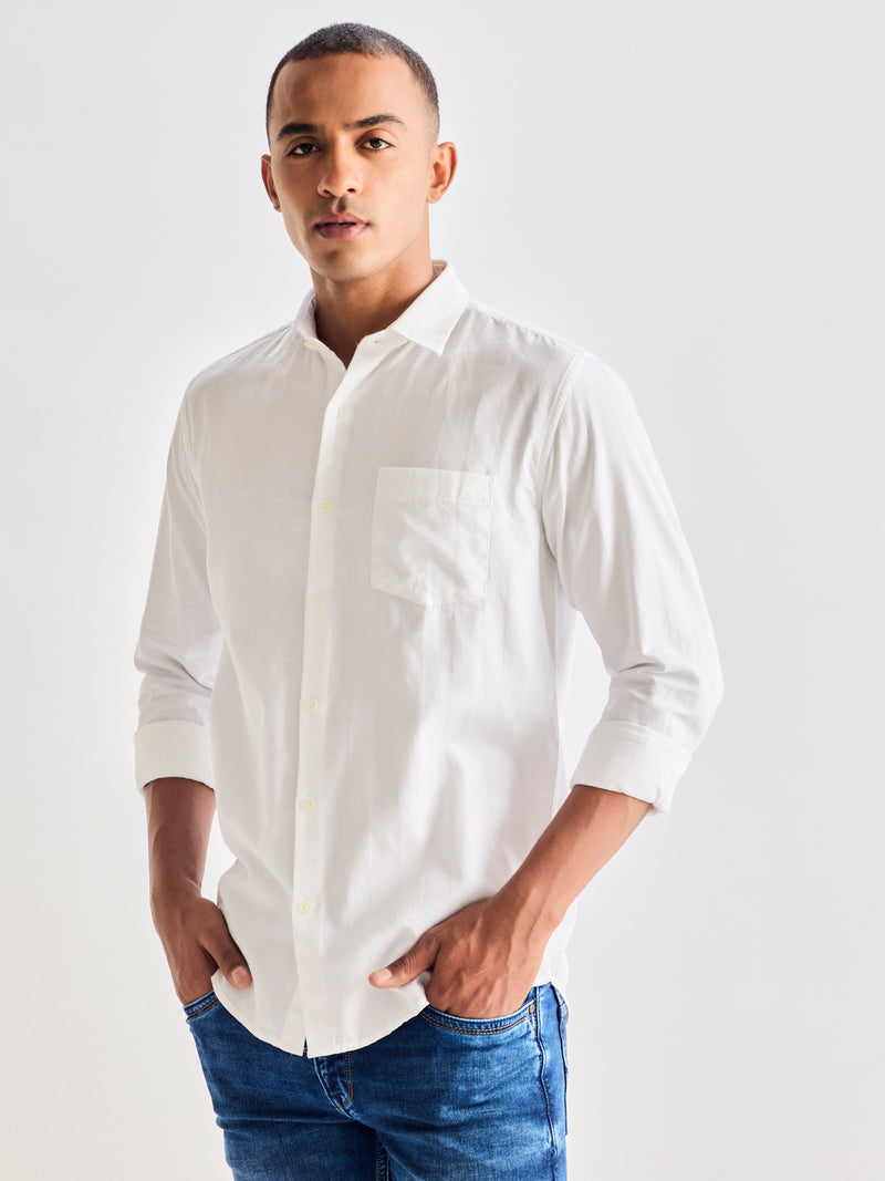 White Pure Cotton Solid Shirt