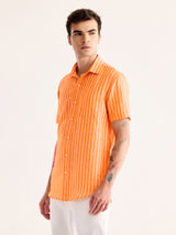 Orange Striped Linen Shirt