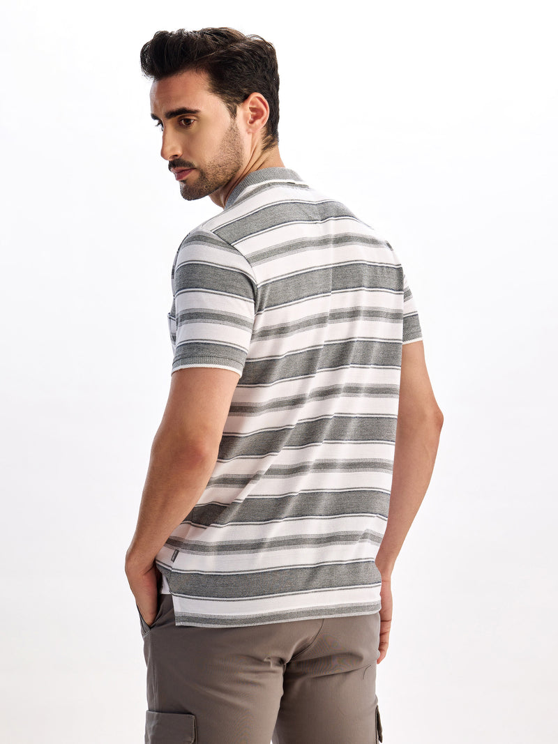 Grey Striped Polo T-Shirt