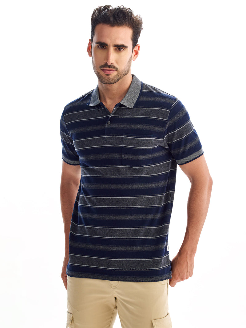 Navy Striped Polo T-Shirt