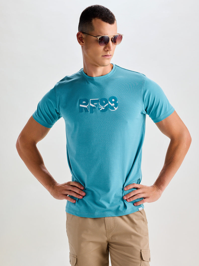 Aqua Blue Stretch Printed T-Shirt