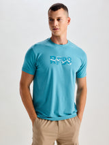 Aqua Blue Stretch Printed T-Shirt