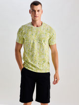 Lime Green Stretch Printed T-Shirt